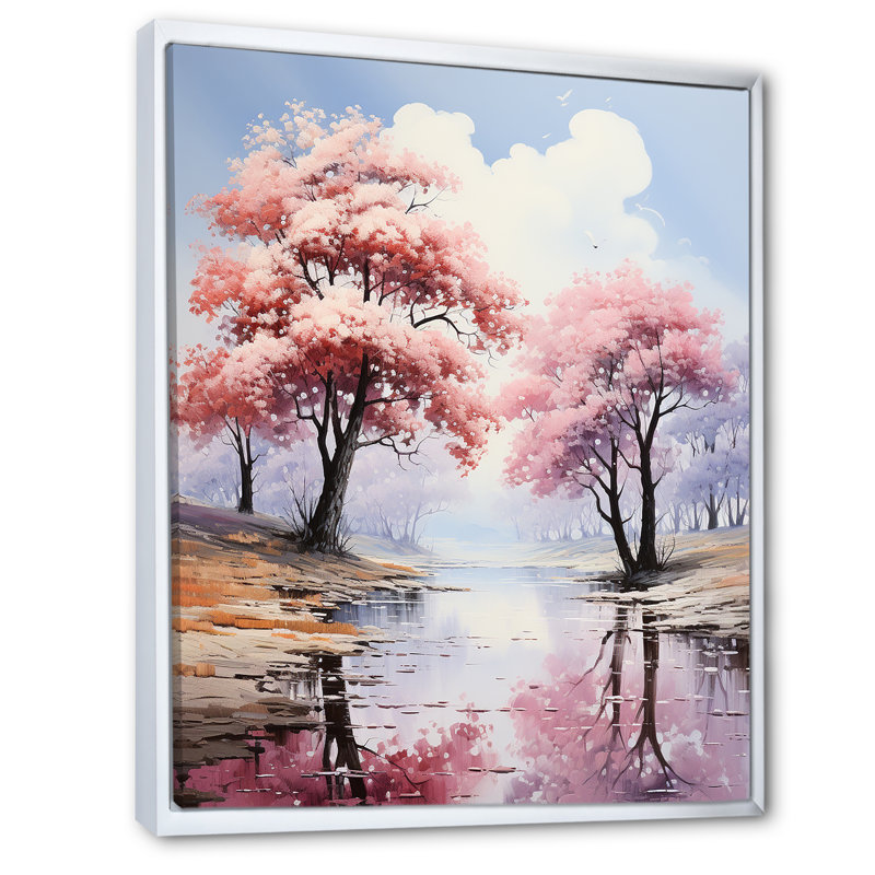 " Pink Maple Trees Landscape ", White Floater Frame, 32" H x 24" W x 1" D