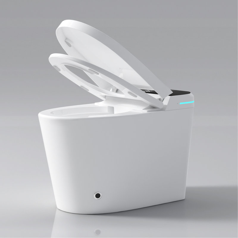 Toilette intelligente avec fonction bidet - ouverture / fermeture automatique, capteur de pied, capacité autonettoyante, écran blanc ouvert / fermé, eau chaude,