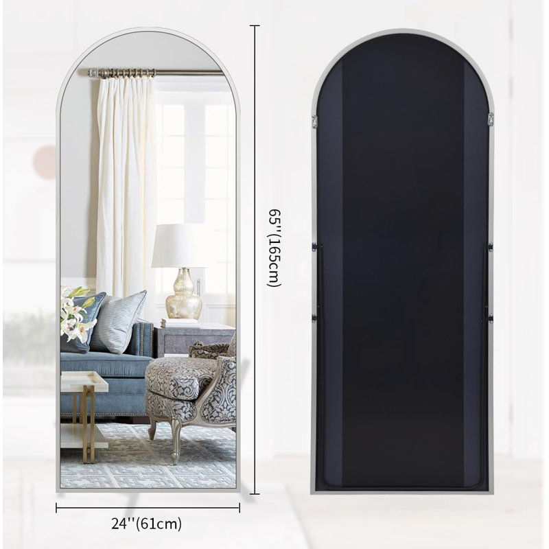 Miroir arqué 65 po x 24 po avec support, Argent