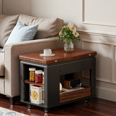 Modern Multi-function Coffee Table With Foldable Top, Casters And Multi-tier Storage