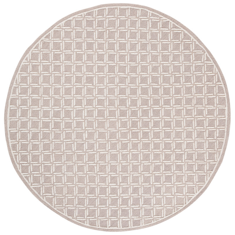 Genre 350 Hand Tufted Wool/Cotton Geometric Rug in Beige/Ivory, Round 6'