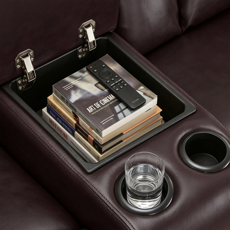 Causeuse électrique inclinable avec chaleur et massage, ports USB, porte-gobelets, similicuir, Brun foncé