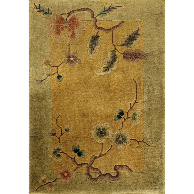 Antique Art Deco Small Scatter Size Wool Yellow / Gold / Orange Rug