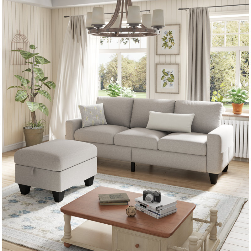 Canapé modulaire 3 pièces Sarahkate, Mélange de lin beige