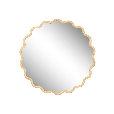 Solid Wood Wavy Mirror Vanity Mirror Wall Decor For Bathroom And Bedroom