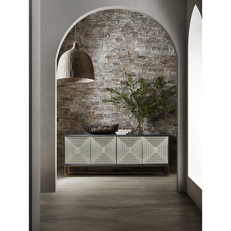 Black and Silver Mango Wood Credenza with Pewter Base