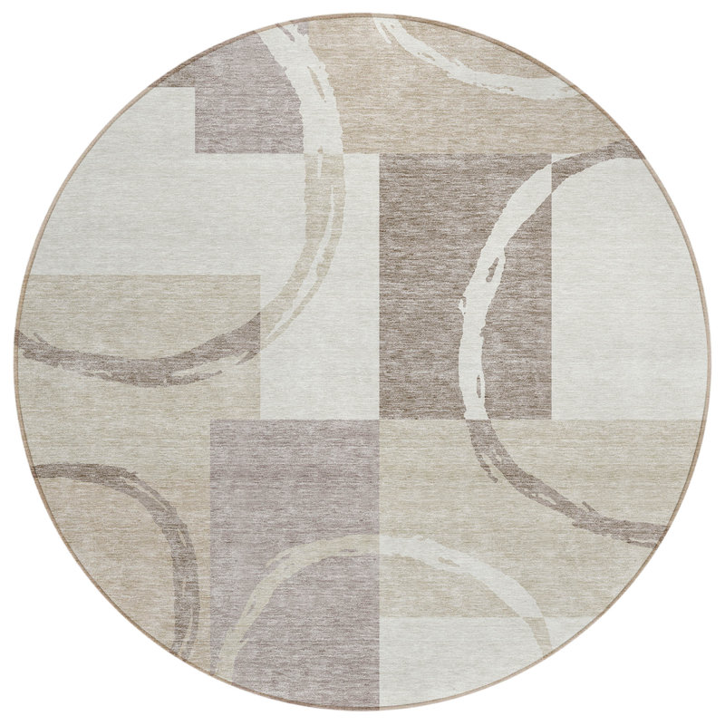 Tapis rectangulaire Aleh avec envers antidérapant, Rond 8 pi
