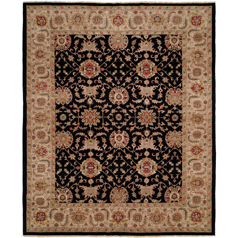 Elena Wool Oriental Area Rug in Black/Beige, Runner 2'6" x 10'