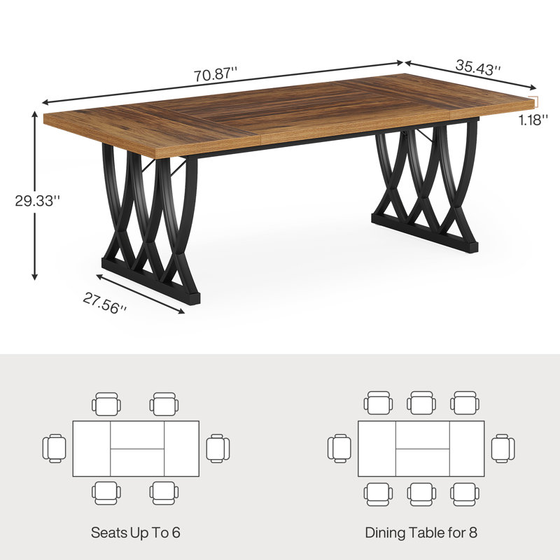 Table de salle à manger 70 "pour 6 à 8 personnes avec base en métal Levontae
