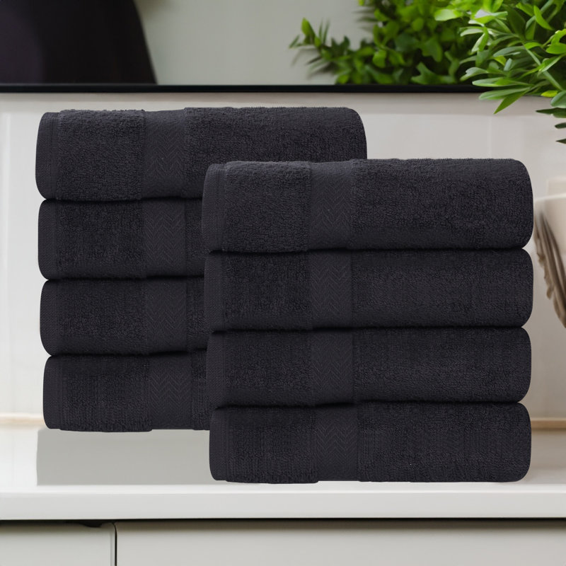  Franklin 100% Cotton Lightweight Quick-Drying Face Towel Washcloth, Black, 24 Pieces Towel Set