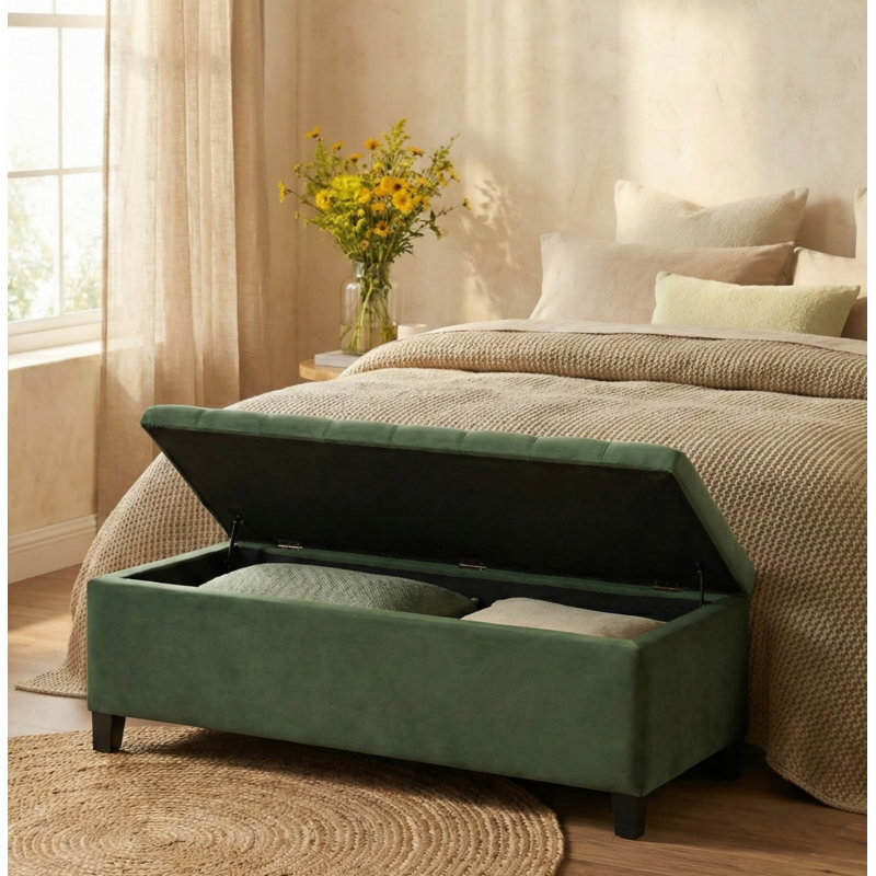 Repose-pieds rembourré avec rangement, banc d'entrée, banc de bout de lit, Retro Green, Retro Green