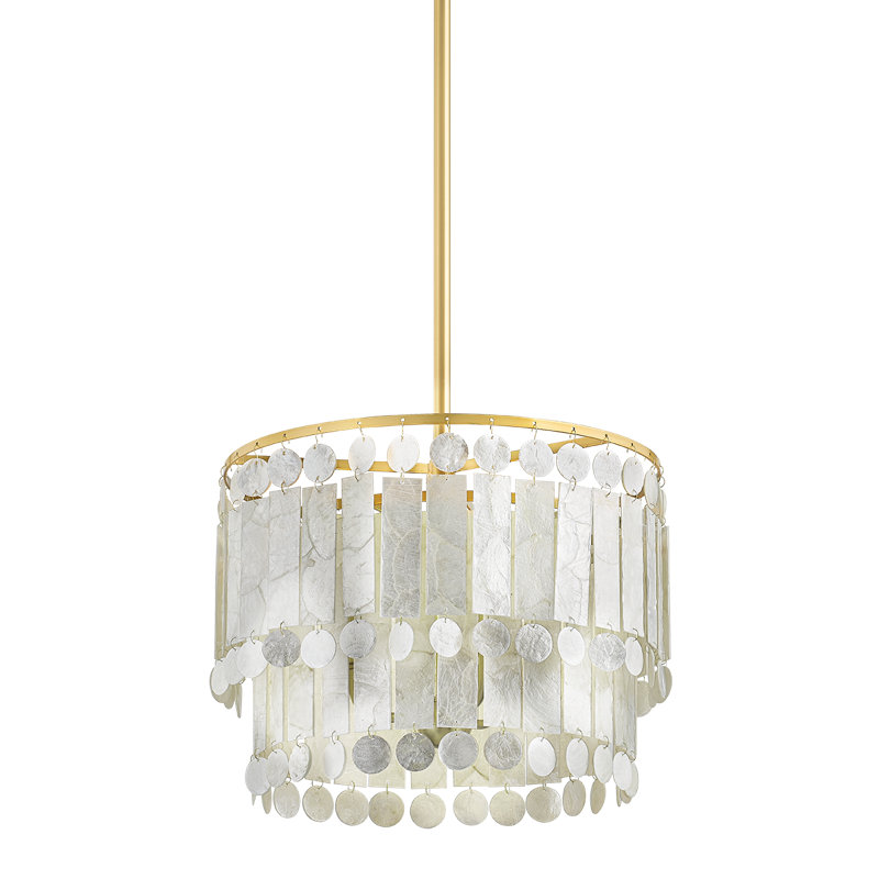 Coretta 16" Natural Capiz Shell Chandelier with Brass Finish