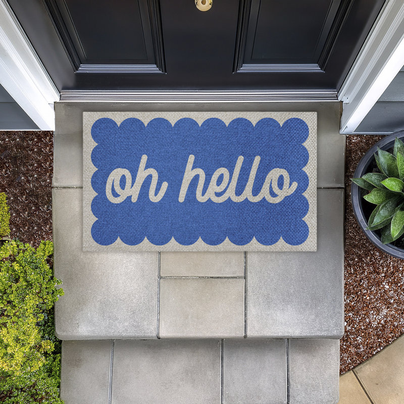 Tapis de porte Oh Oh, bleu, par Lil 'Rue, 18 po x 30 po, «Oh Hello Blue Greeting»
