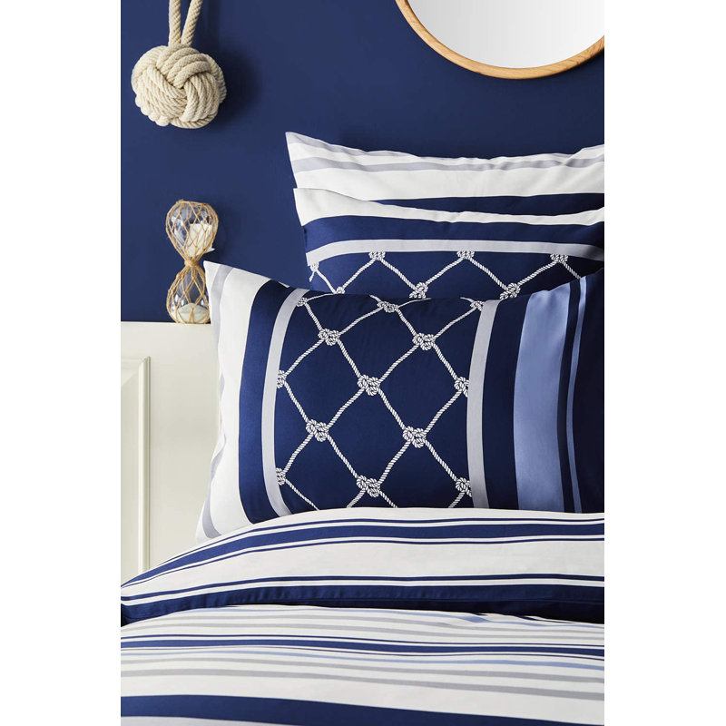 Nautica Knot 100% Turkish Cotton Down Duvet Cover Set, Navy Blue Multi, Single