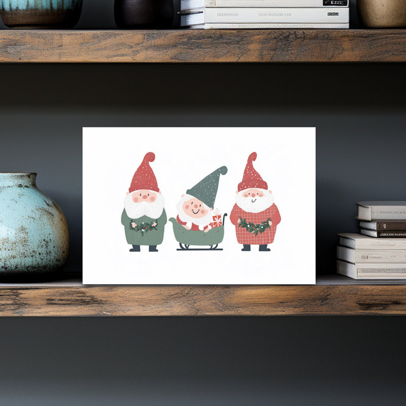 Happy Holiday Gnomes Contemporary Pine Winter Wall Art Print by Mathieu - Wrapped Canvas Print, 30.48cm H x 45.72cm W