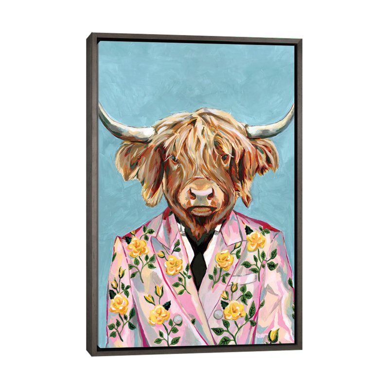 « Vache » par Heather Perry-impression, Toile encadrée de bois rustique foncé, Pas de tapis, H 26 po x l 18 po x 1,5 po