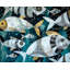 School of Fish - Reproduction matte encadrée bleue pour la décoration intérieure