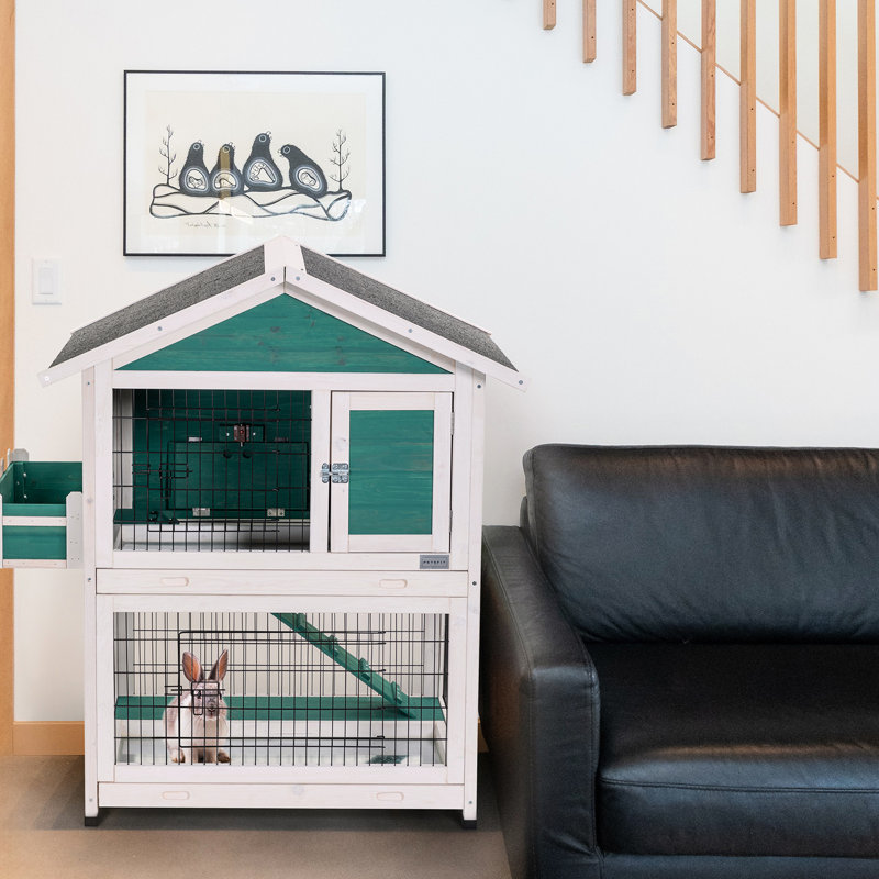 Cage à 2 étages avec toit imperméable et plateau coulissant - Bois massif, convient pour 1 à 2 lapins furets