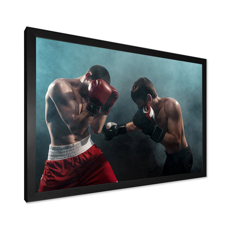 Deux boxeurs professionnels sur toile, Cadre simple noir, H 30 po x l 40 po x P 1,5 po