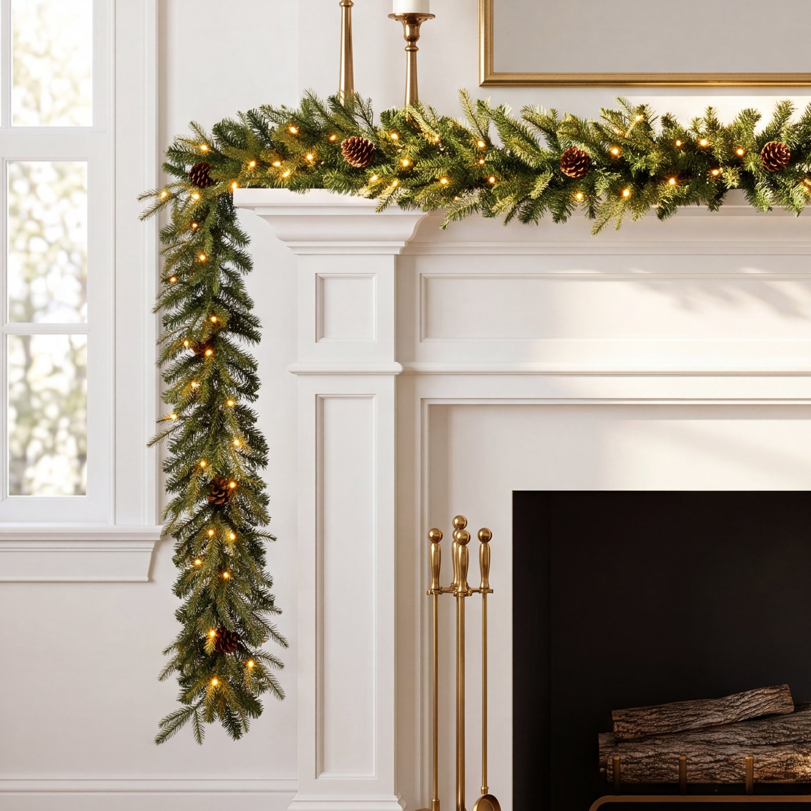 9ft Greenery Christmas Garland With Lights