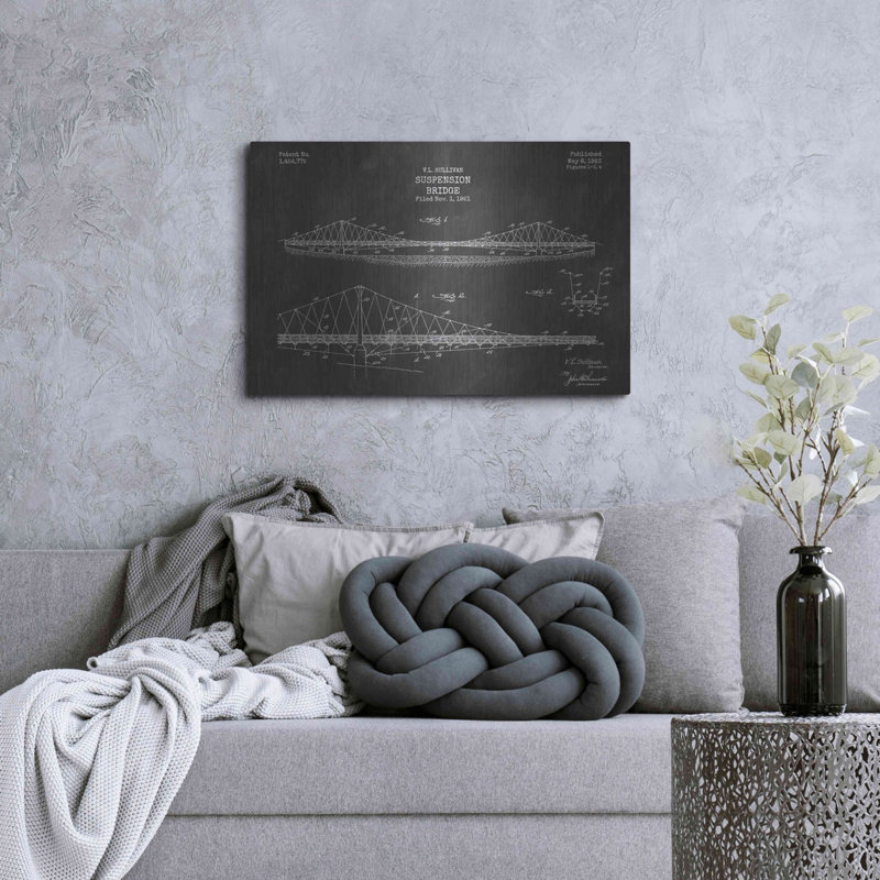 "Suspension Bridge Blueprint Vernis Tableau" par Luxe Metal Portfolio, H 24 po x l 36 po