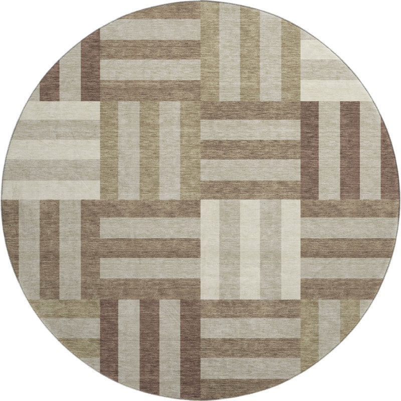 Premium Machine Washable Mayfield AMF2332 Geometric Rug, 8' Round, Brown