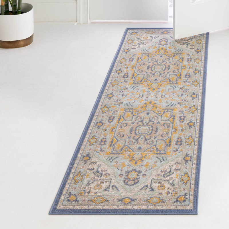 Joshette Oriental Sky Blue Area Rug, Runner 2' x 6'