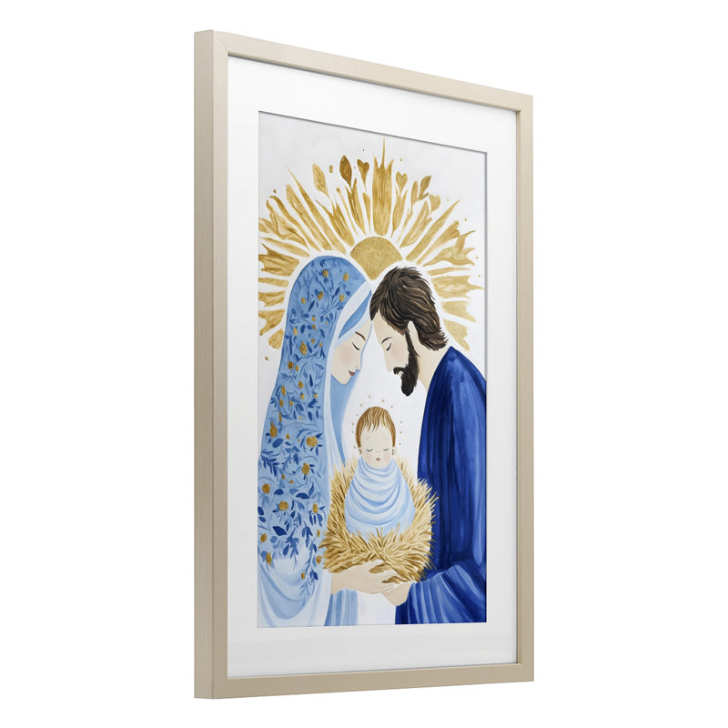 Reproduction sous verre de la nativité du nouveau-né, conception de Petal Prints Design, Cadre de récolte en pin