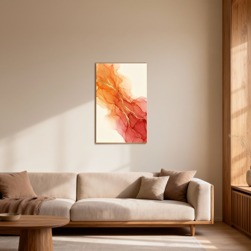 Abstrait abstrait orange rouge et or, H 18 po x l 12 po