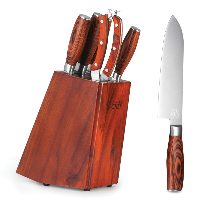 Commercial Chef 6 Piece High Carbon Stainless Steel Knife Block Set