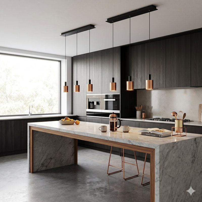 Essoura 3 - Light Kitchen Island Pendant, Black/Copper