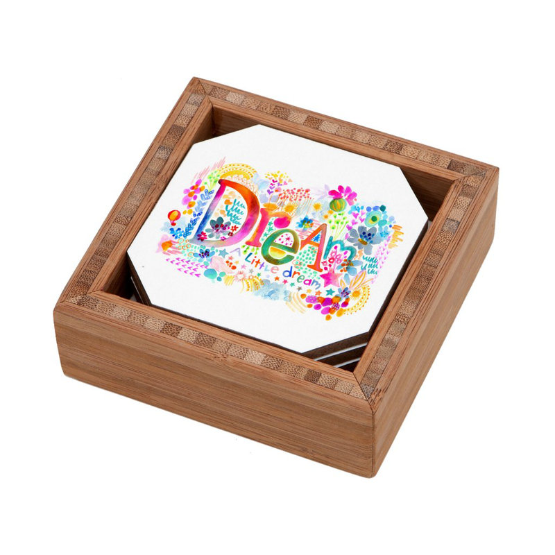 Agate Ceramic Jute Leather Crystal Novelty Round 4 Piece Coaster Set