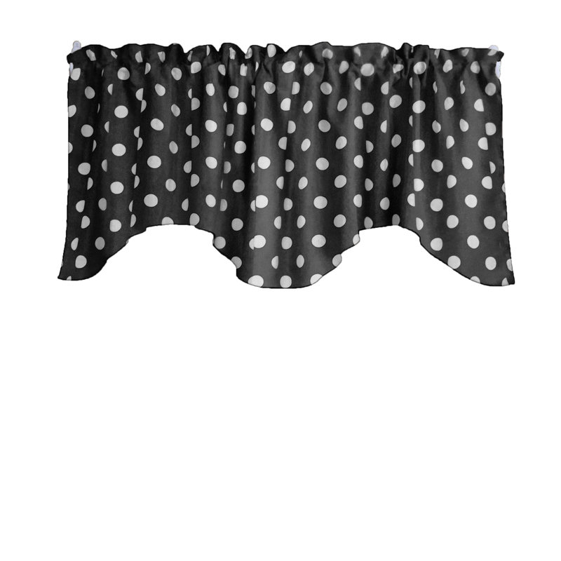 Cantonnière festonnée en mélange de coton à pois 58 po, Blanc / noir