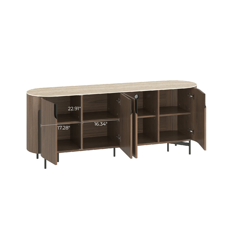 Buffet moderne en bois de 78 po avec tablettes réglables