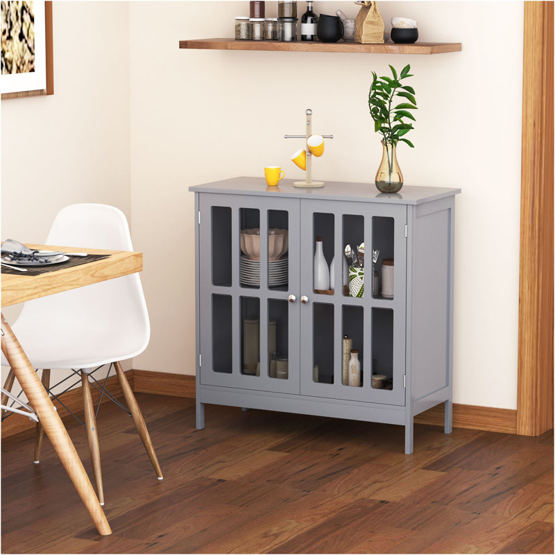Grey MDF Sideboard Buffet with Transparent Doors