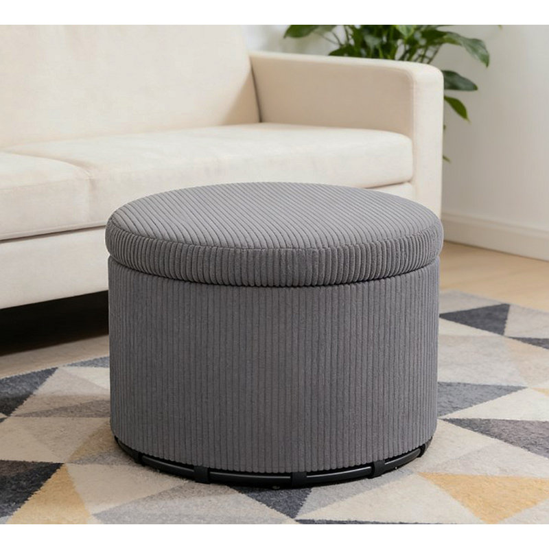 Repose-pieds rembourré, tabouret de rangement rond avec couvercle