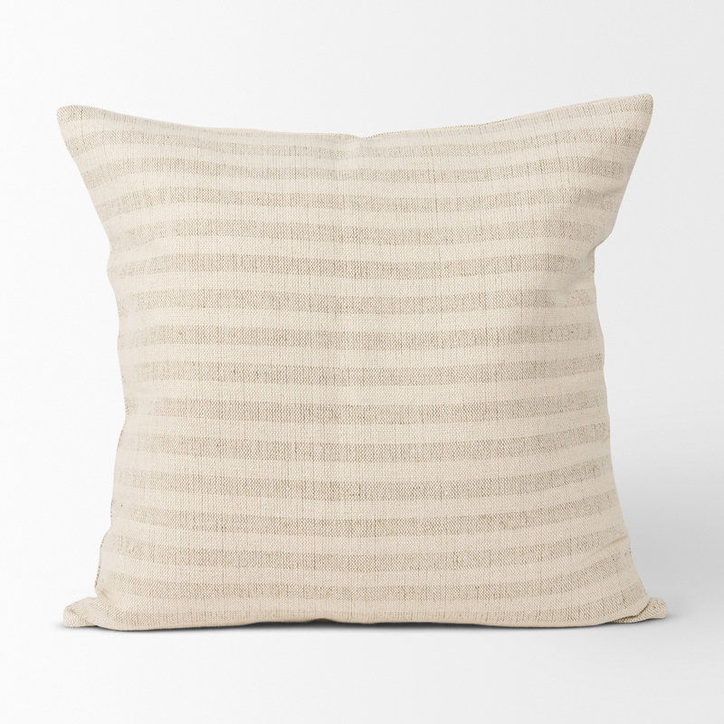 Jace Cream and Beige Striped Cotton Linen Square Pillow Cover