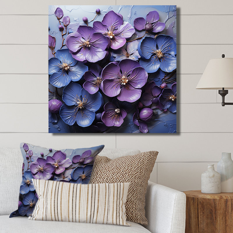 Royal Elegance - Violets Wall Art Prints, 16" H x 16" W x 1" D, Gold Picture Framed