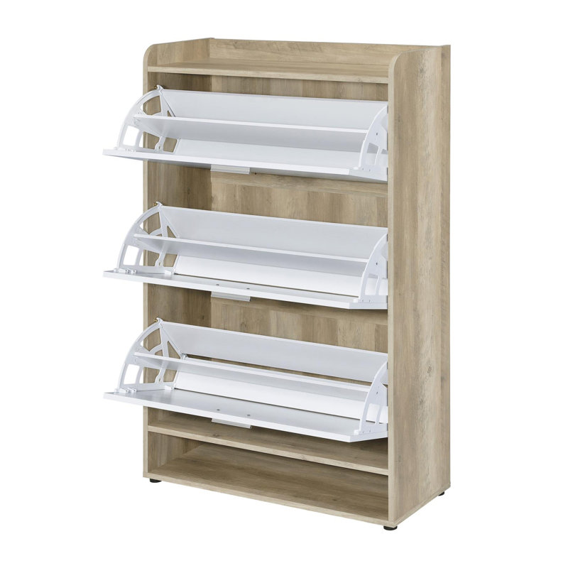 Kyla 3-tier Shoe Storage Cabinet, White/Natural