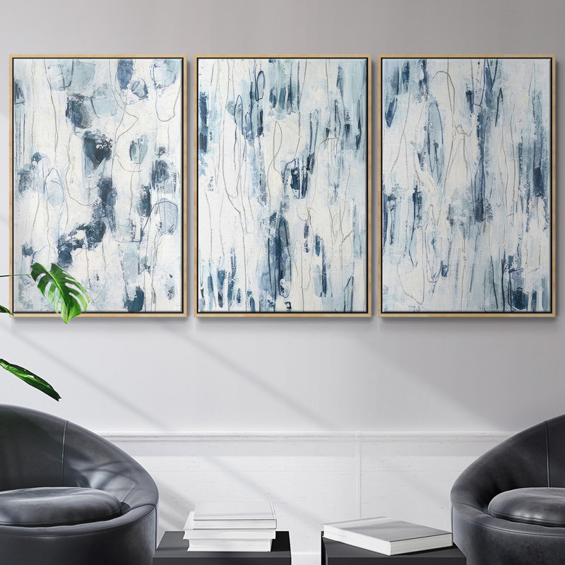 Sea Silk I, ensemble de 3 toiles encadrées sur toile, Naturel, H 27 po x l 54 po