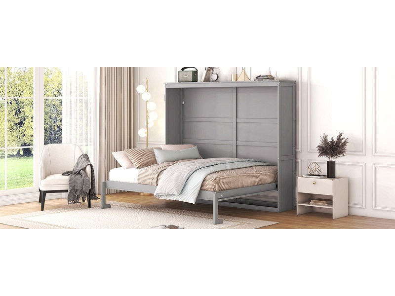 Lit escamotable mural Murphy pour chambre d'amis, Gris, Grand lit
