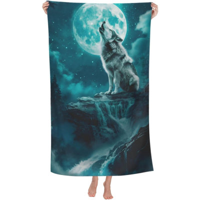 Serviette de plage Loup Hurlant Lune, serviette de bain en microfibre ultra douce et à séchage rapide, idéale pour la piscine, la salle de bain et la piscine. Légère et absorbante, elle est parfaite comme cadeau pour décorer votre salle de bain ou votre piscine. Dimensions : 127 x 152 cm.