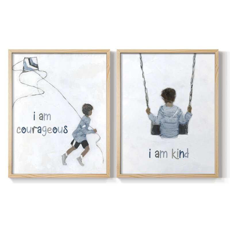 «Boy Flying Kite», reproduction encadrée de qualité supérieure - prêt à être accroché - aucun clou requis - aucun clou requis