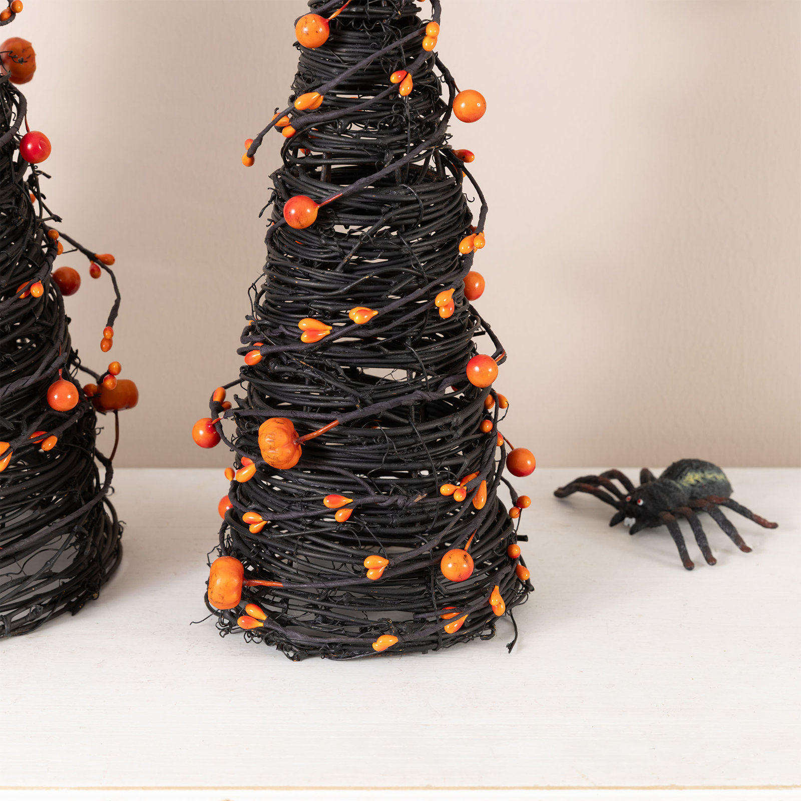 Set of 2 Halloween Eucalyptus With Bats Pumpkin Cone Tree