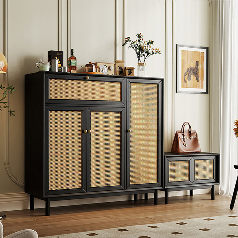 Armoire de rangement pour chaussures en rotin tissé, Noir