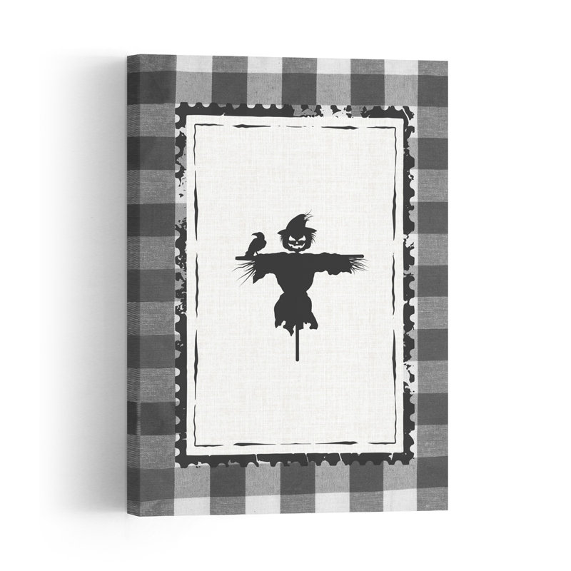 Épouvantail d'Halloween, corbeau, style rustique contemporain, oiseau, affiche murale d'automne, H 24 po x l 16 po