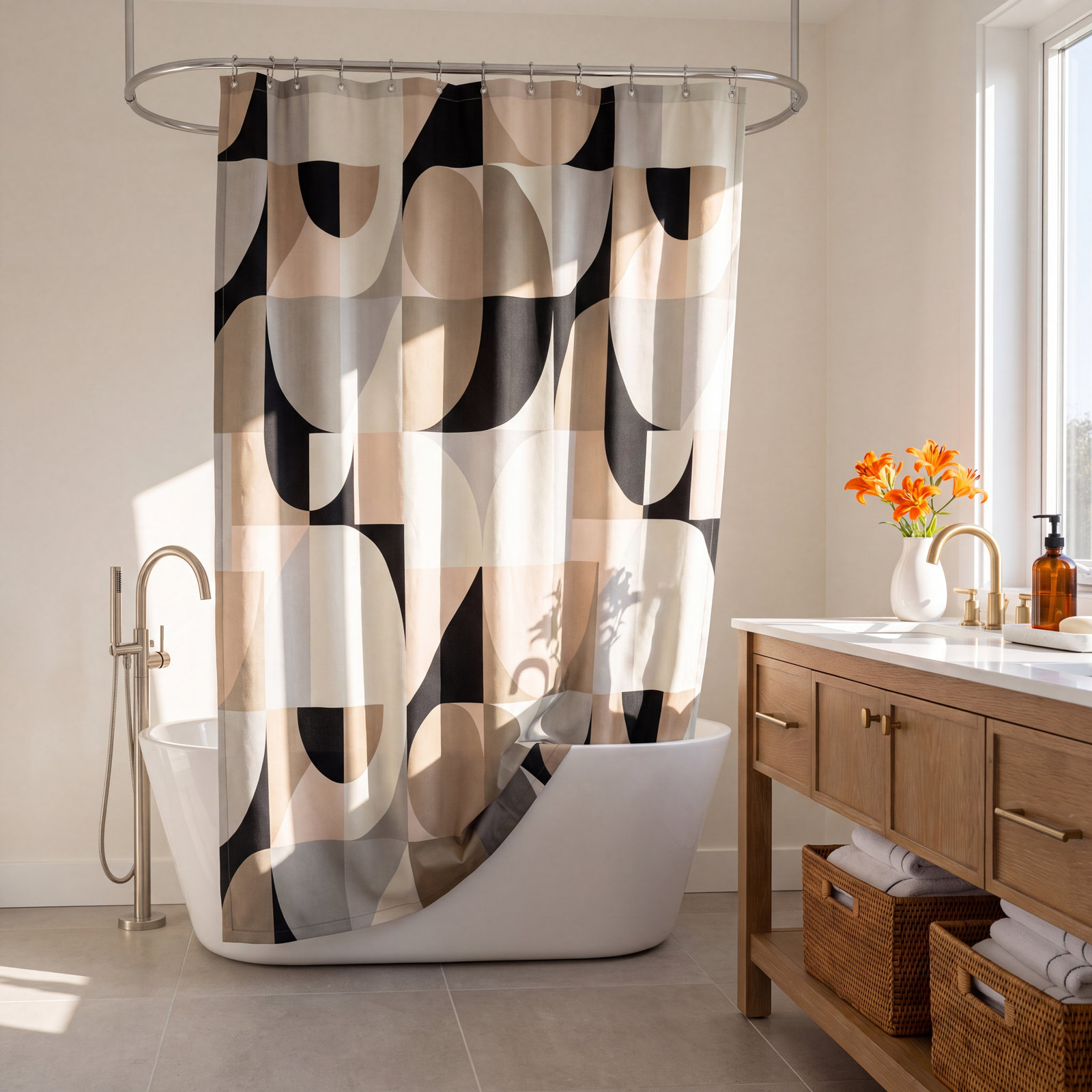 Stanley Mid-Century Shower Curtain, Beige