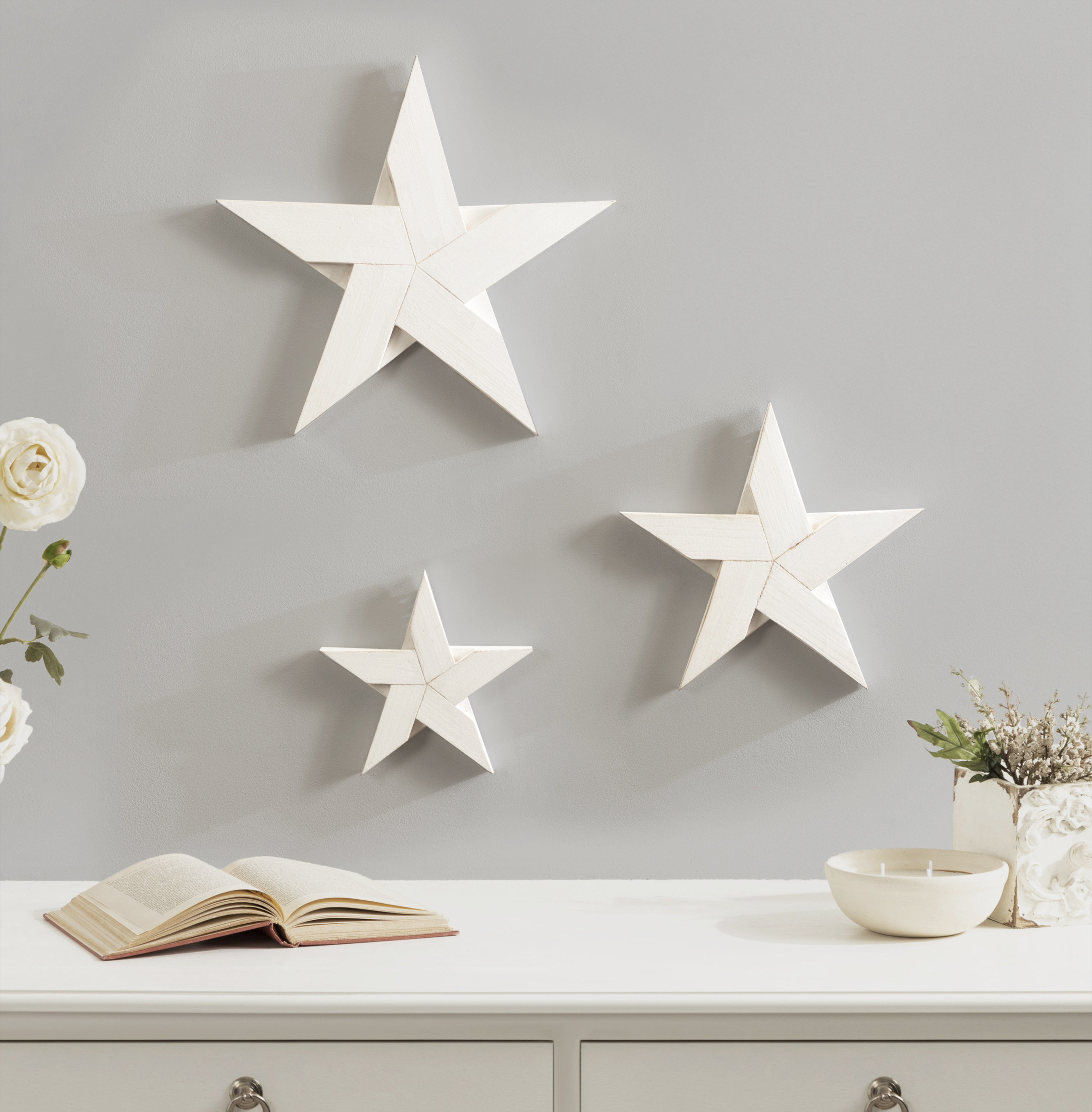 Ebern Designs Decorative Three-Piece Wooden Stars | Wayfair