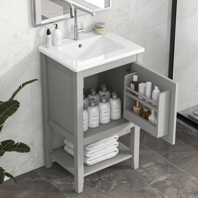 20" Bathroom Vanity with Sink, Soft Closing Door, Storage Rack and Open Shelf