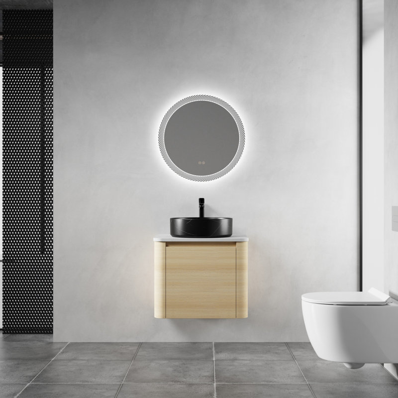 Ensemble de meuble-lavabo mural 24 po avec lavabo artistique en céramique et plateau en pierre blanche Karala, White Wood